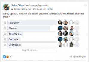 Uitslag poll favoriete platformen crowdlending Facebook
